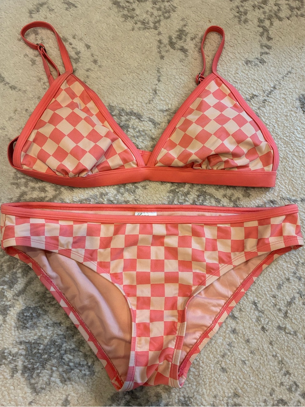 Peach Checkered Two Piece Bikini Medium
